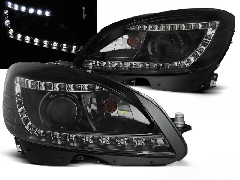 BLACK DAYLIGHT XENON HEADLIGHTS SUITABLE COMPATIBLE for MERCEDES W204 07-10 