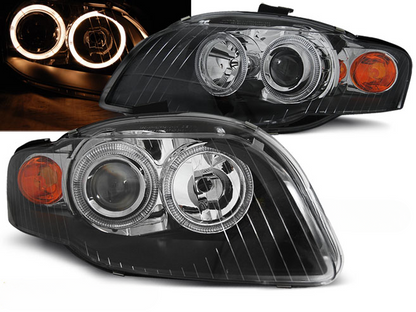 BLACK ANGEL EYES HEADLIGHTS for AUDI A4 B7 11.04-03.08 