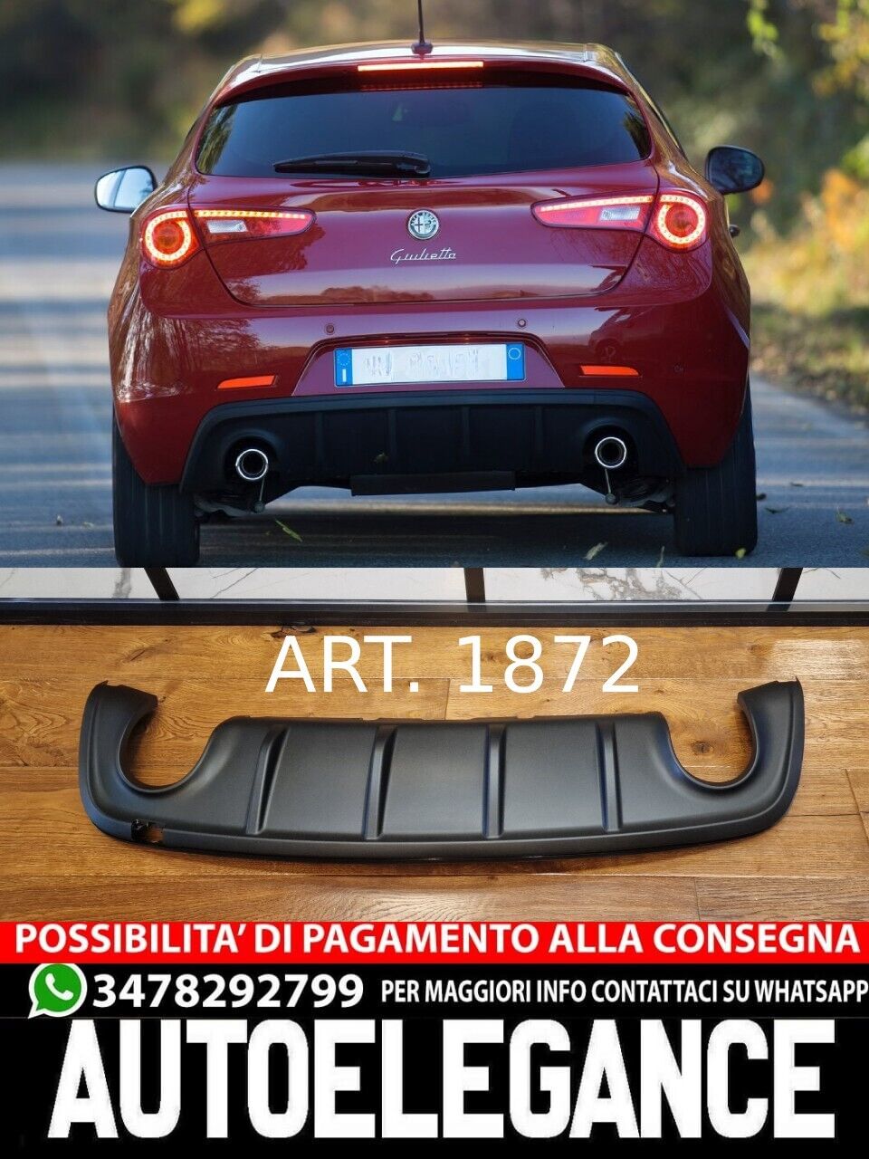 DAM POSTERIORE ALFA ROMEO GIULIETTA DIFFUSORE LOOK VELOCE NERO OPACO ABS