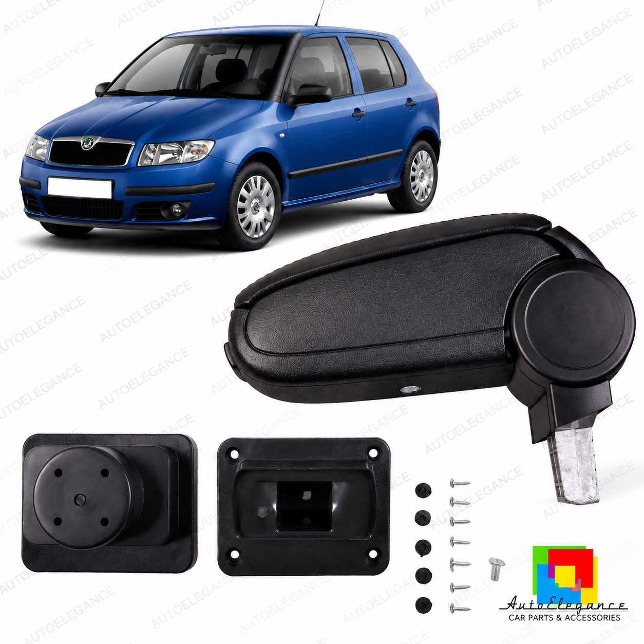 👉Bracciolo in pelle PU con vano portaoggetti nero Skoda Fabia I 99-07👈