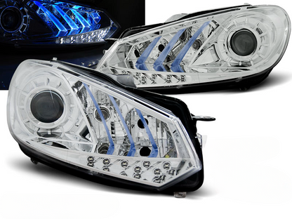 FARI ANTERIORI TRUE DRL CHROME BLUE LIGHT ADATTI PER VW GOLF 6 10.08- 12