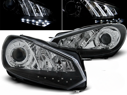FARI ANTERIORI TRUE DRL NERO ADATTI COMPATIIBILI PER VW GOLF 6 10.08- 12