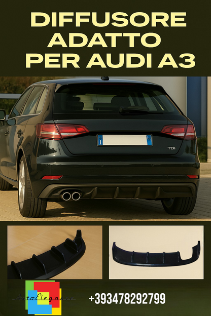 🔥DIFFUSORE ADATTO PER AUDI A3 8V RS3 12-16 LOOOK NERO LUCIDO 2SX SPORTIVO🔥