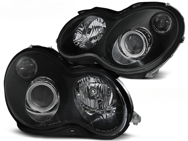 BLACK HEADLIGHTS SUITABLE COMPATIBLE for MERCEDES W203 C-Class 07.00-03.04 