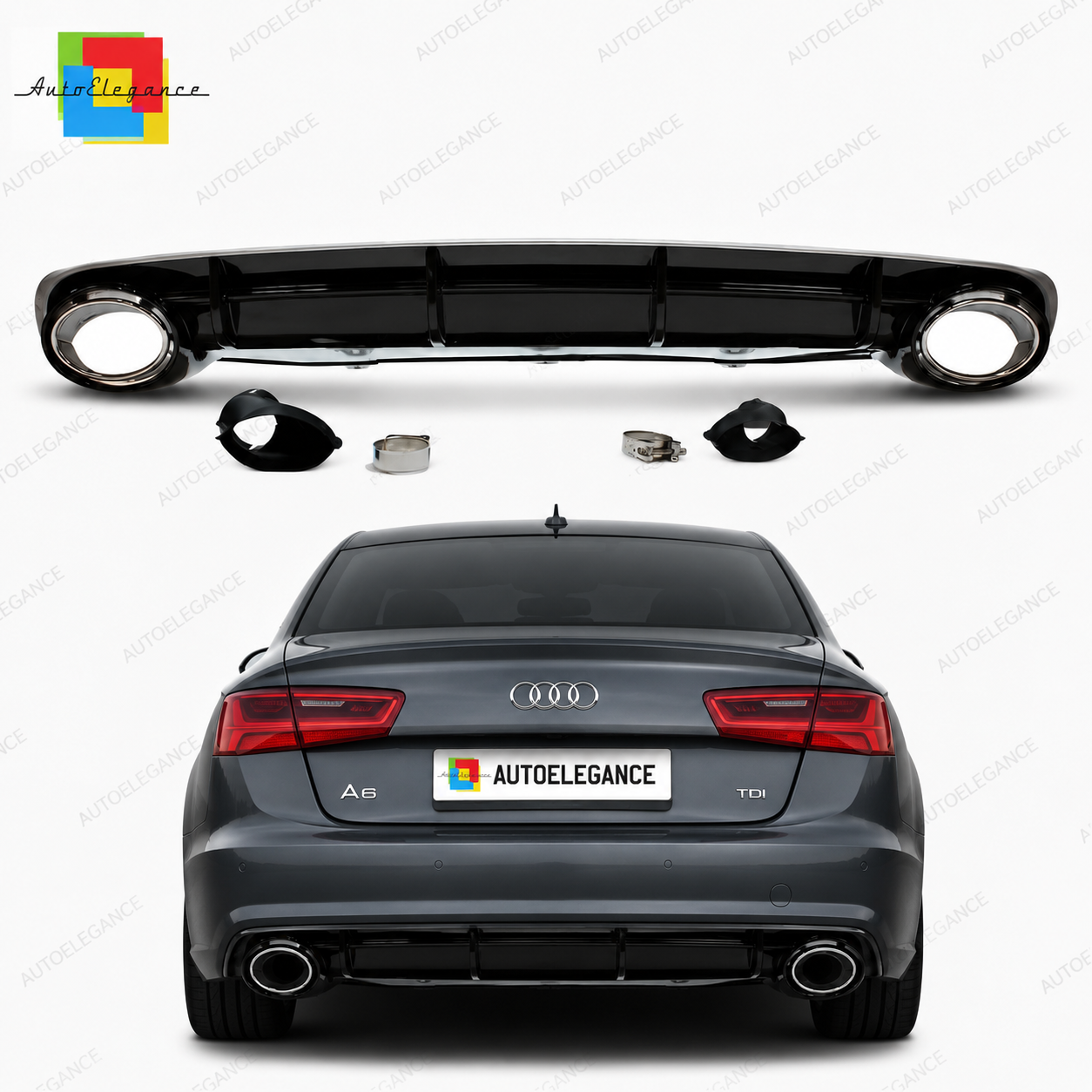 👉Diffusore posteriore Argento Lucido Nero adatto per Audi A6 C7 4G 2011-2015👈