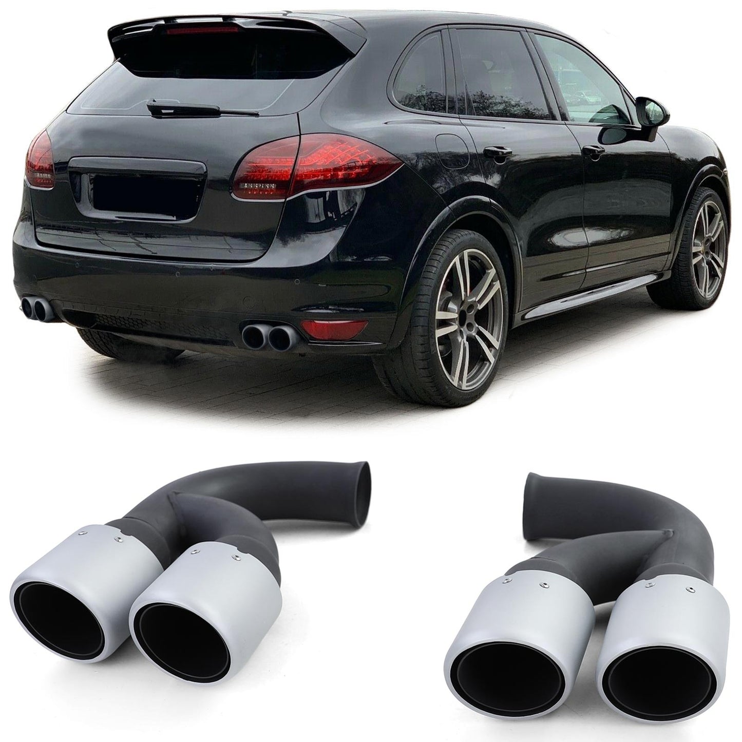 Terminali di scarico in acciaio inox doppio argento per Porsche Cayenne 92A 3.0 Diesel 10-14