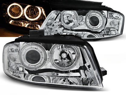 FARI ANTERIORI ANGEL EYES CROMATI per AUDI A3 8P 05.03-03.08