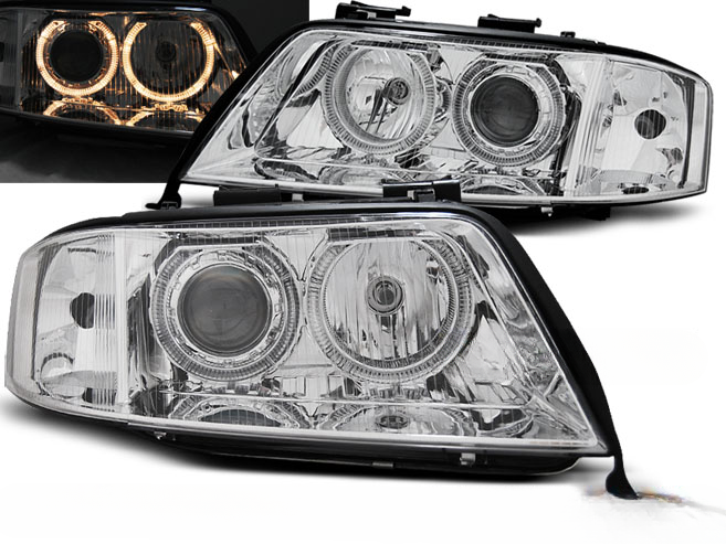 CHROME ANGEL EYES XENON HEADLIGHTS for AUDI A6 05.97-09.99 