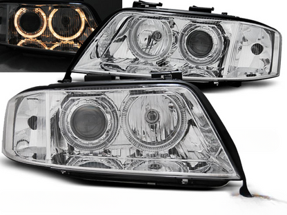 CHROME ANGEL EYES XENON HEADLIGHTS for AUDI A6 05.97-09.99 
