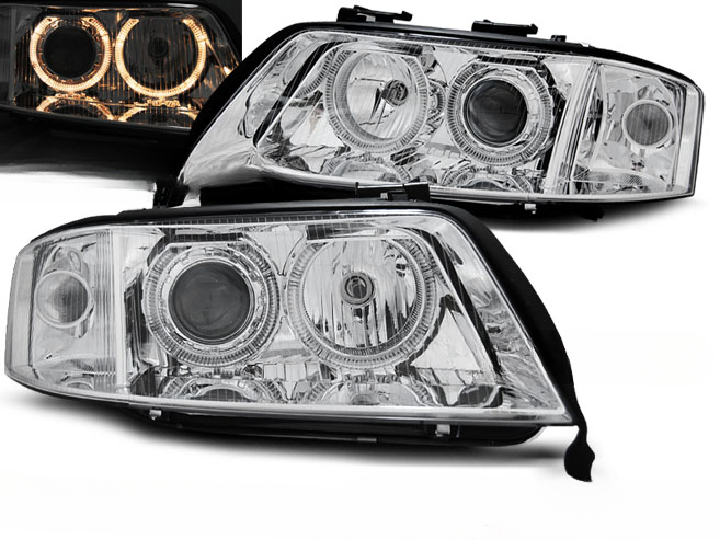 CHROME ANGEL EYES XENON HEADLIGHTS for AUDI A6 06.01-05.04 