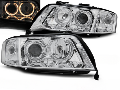 CHROME ANGEL EYES XENON HEADLIGHTS for AUDI A6 06.01-05.04 