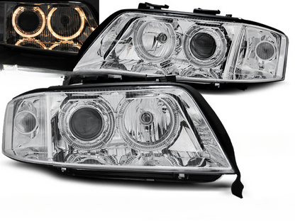 ANGEL EYES CHROME XENON HEADLIGHTS COMPATIBLE FOR AUDI A6 10.99-06.01 