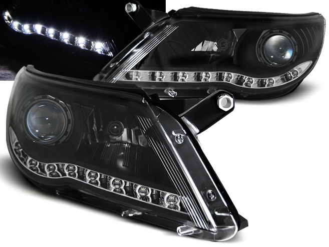 FARI ANTERIORI DAYLIGHT NERO adatti compatibili per VW TIGUAN 10.07-11