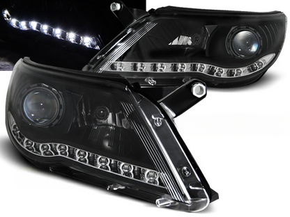 FARI ANTERIORI DAYLIGHT NERO adatti compatibili per VW TIGUAN 10.07-11