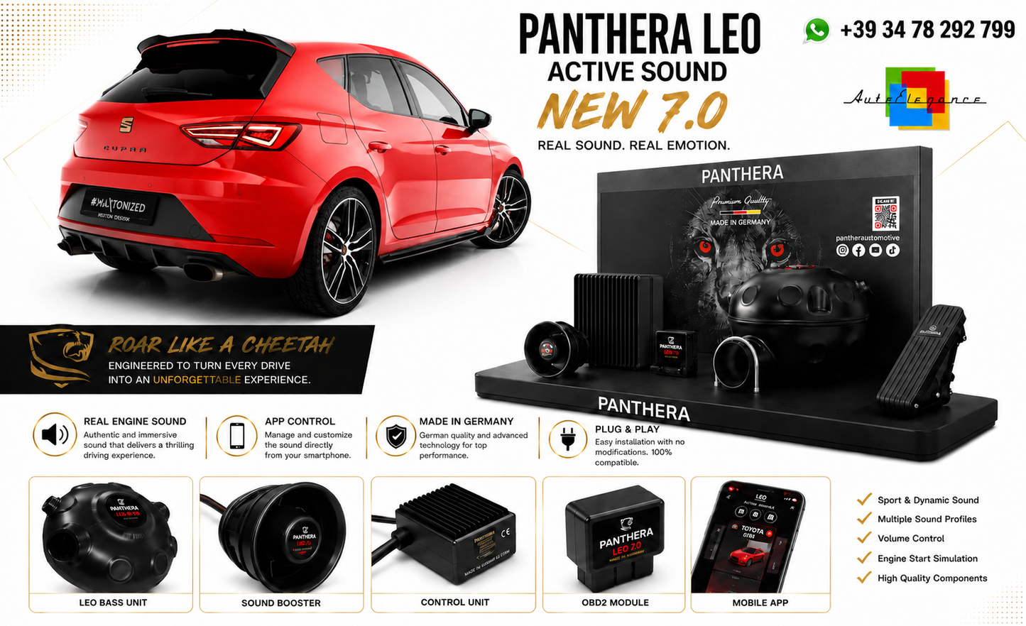 💕ART.2672 PANTHERA Soundsystem Booster 7.0-Seat Leon Cupra Hatchback Mk3💕
