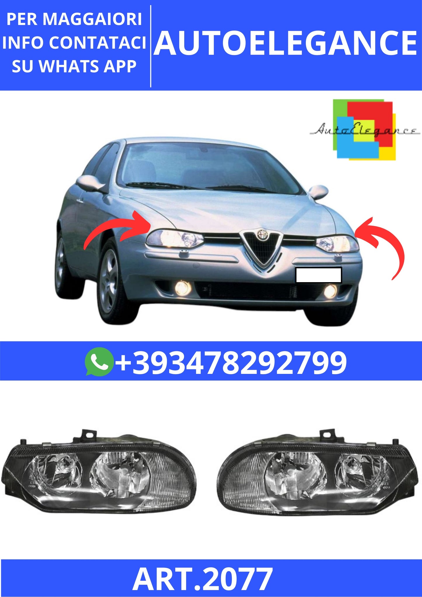 💫ART.2077 FARI ANTERIORI ALFA 156 1997-2003 NERI💫