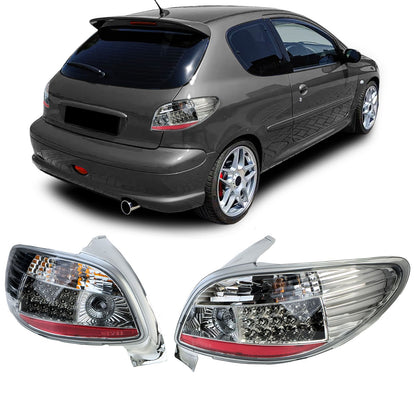 💫ART.4492 Fanali Posteriori con Vetro Trasparente Cromato per Peugeot 206💫