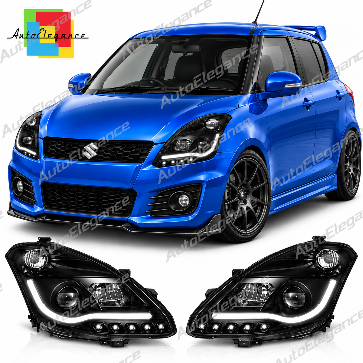 💕 Fari Anteriori Adatti per Suzuki Swift V 10-16 Tube Light LED Neri 💕