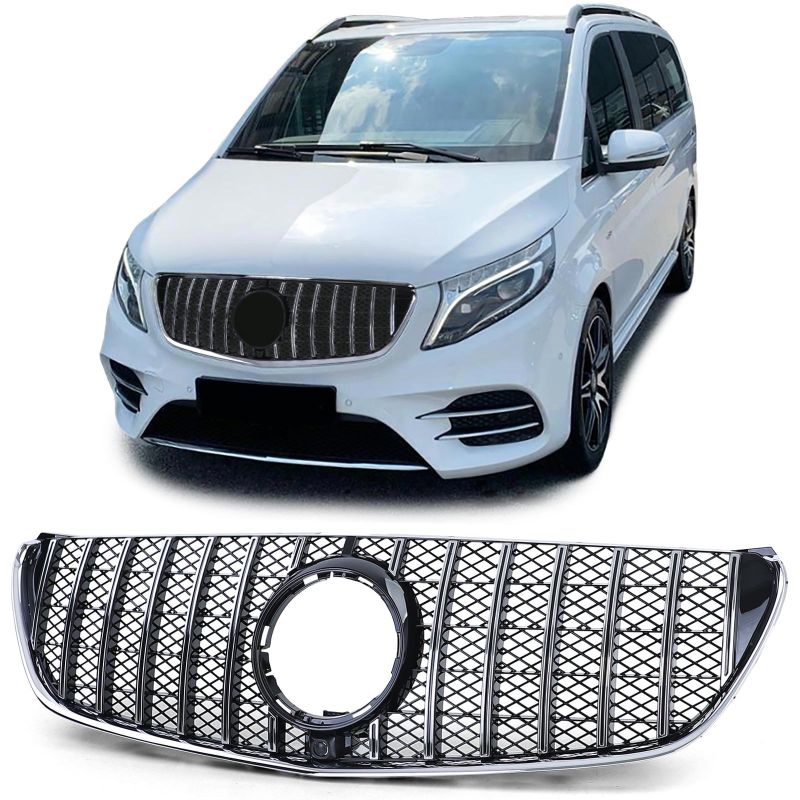 Griglia Anteriore Sport Performance Nero Lucido con Barre Cromate per Mercedes C