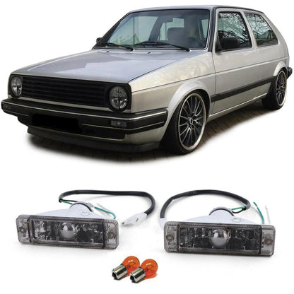 Coppia Frecce Anteriori Cristallo Nero Smoke con Luce di Posizione per VW