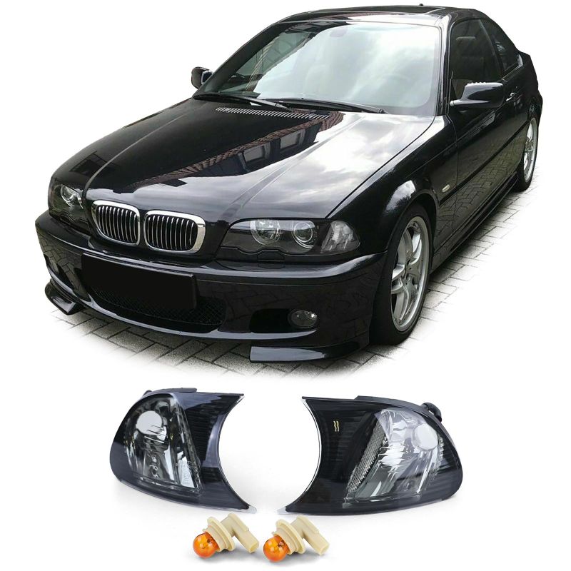 Coppia Frecce Anteriori Cristallo Nero Smoke per BMW Serie 3 E46 Coupé/Cabrio