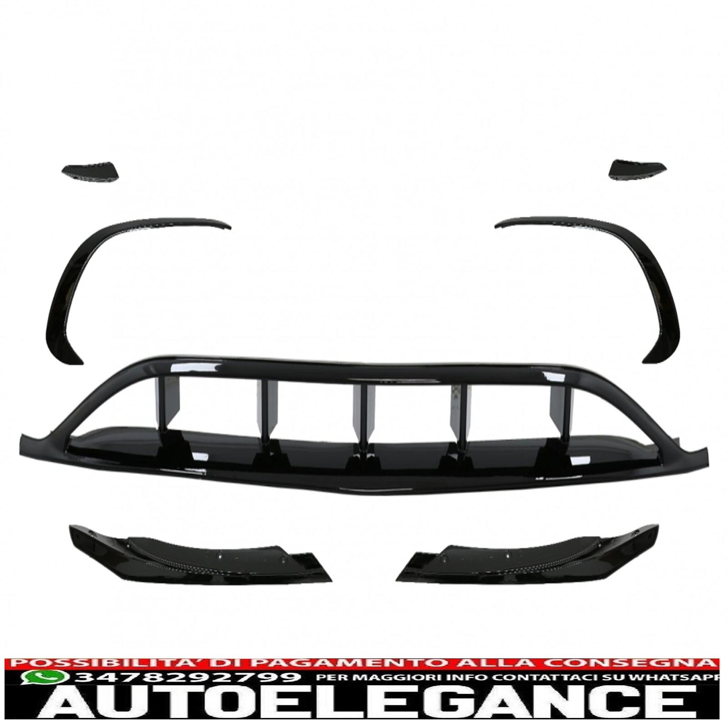 diffusore posteriore black edition con finali marmitta adatto per mercedes classe a w176 (2015-2018) e splitter paraurti anteriore alette aero a45 design restyling