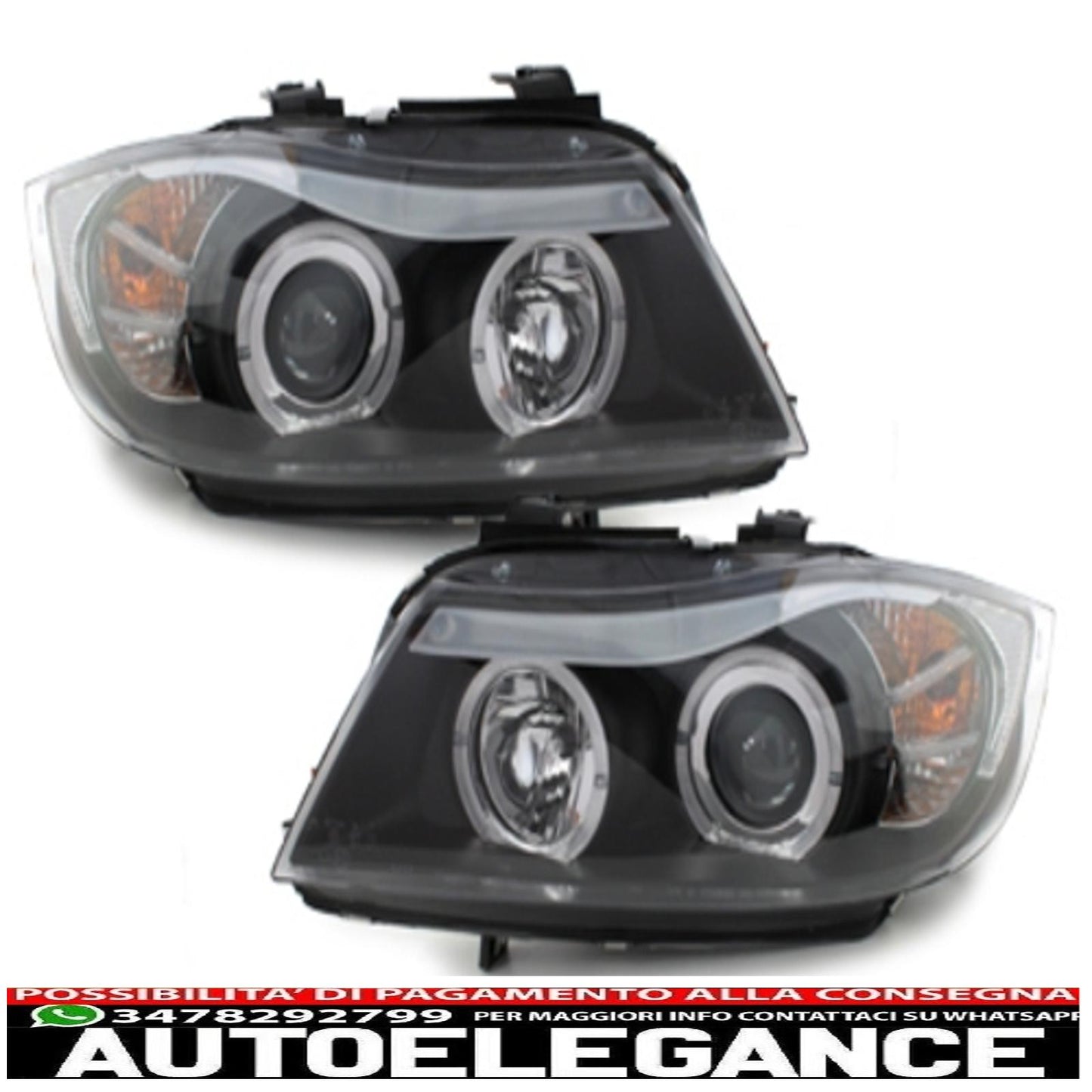 headlights suitable for bmw 3 series e90 sedan e91 touring (03.2005-08.2008) angel eye 2 black halo rims 