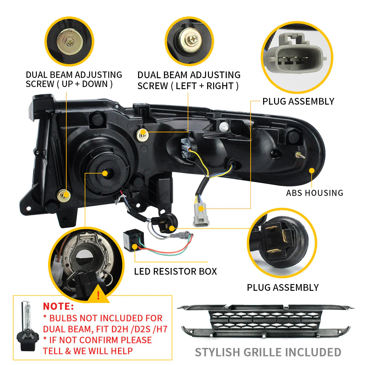 Fari a LED per Toyota Fj Cruiser con griglia 2007-2015 con indicatori sequenziali (lampadine non incluse)