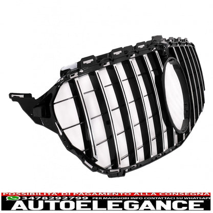 front grille suitable for mercedes c class w205 s205 c205 (2014-2018) gt-r design panamericana black chrome with 360 camera 
