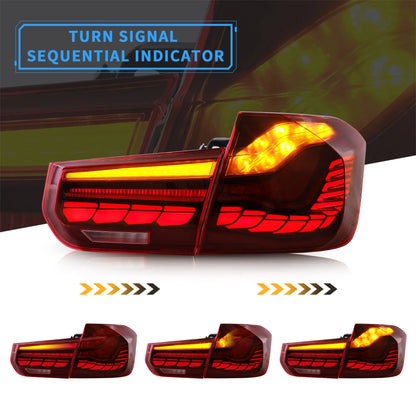 Fanali posteriori OLED per BMW Serie 3 F30 F35 F80 berlina 2013-2018 con indicatori di direzione sequenziali ambra e illuminazione animazione dinamica 3D rossa (NON adatto per cabriolet | 2015 328i F30)