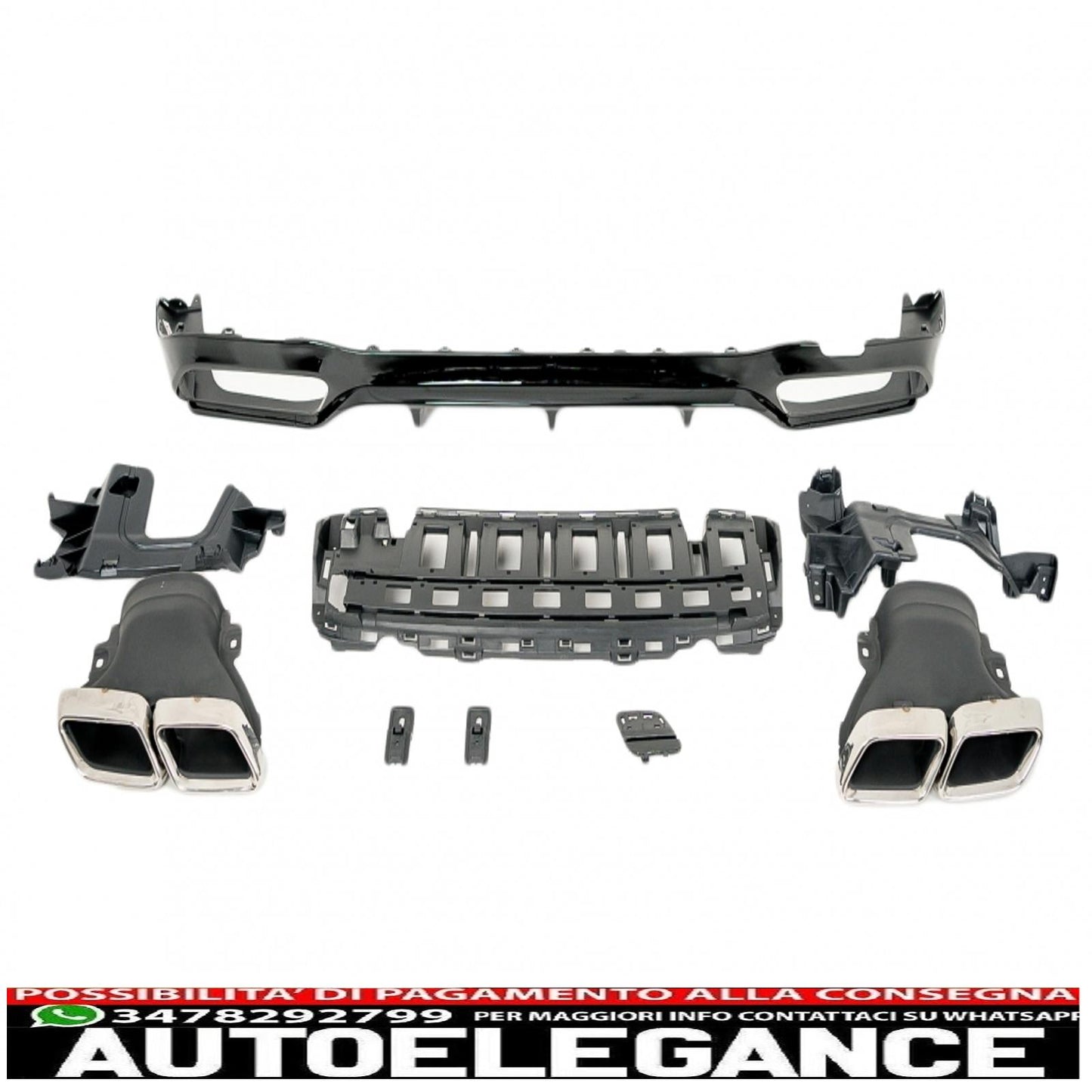 Rear diffuser with chrome exhaust tips suitable for mercedes e class w213 sport line (2016-2019) e63 design