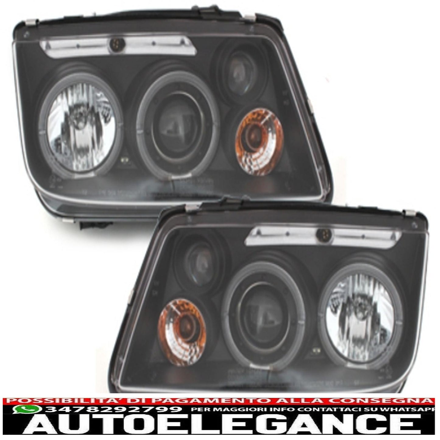 headlights suitable for vw bora (1998-2005) angel eye 2 black halo rims 