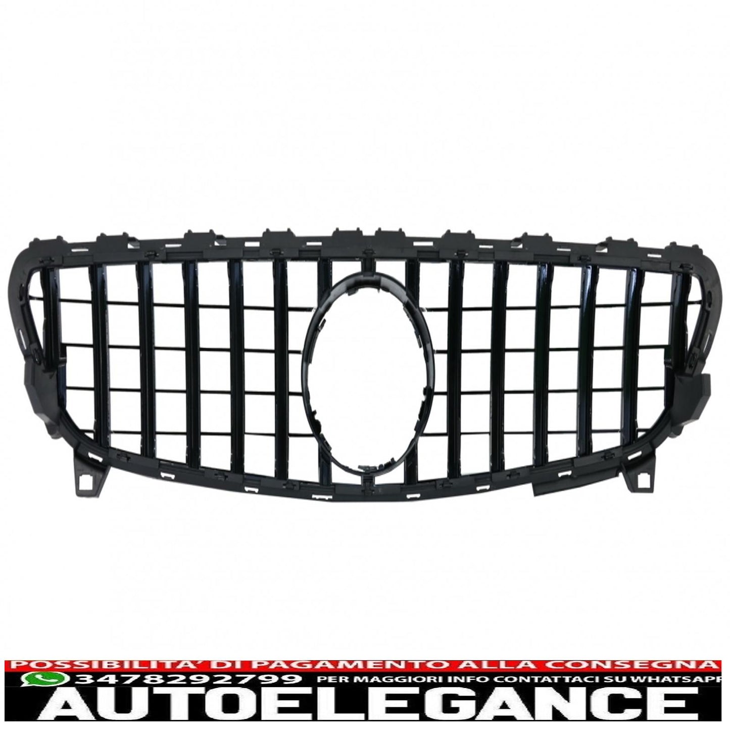 central grille suitable for mercedes a-class w176 restyling (09.2015-2018) a45 gt-r design panamericana all black