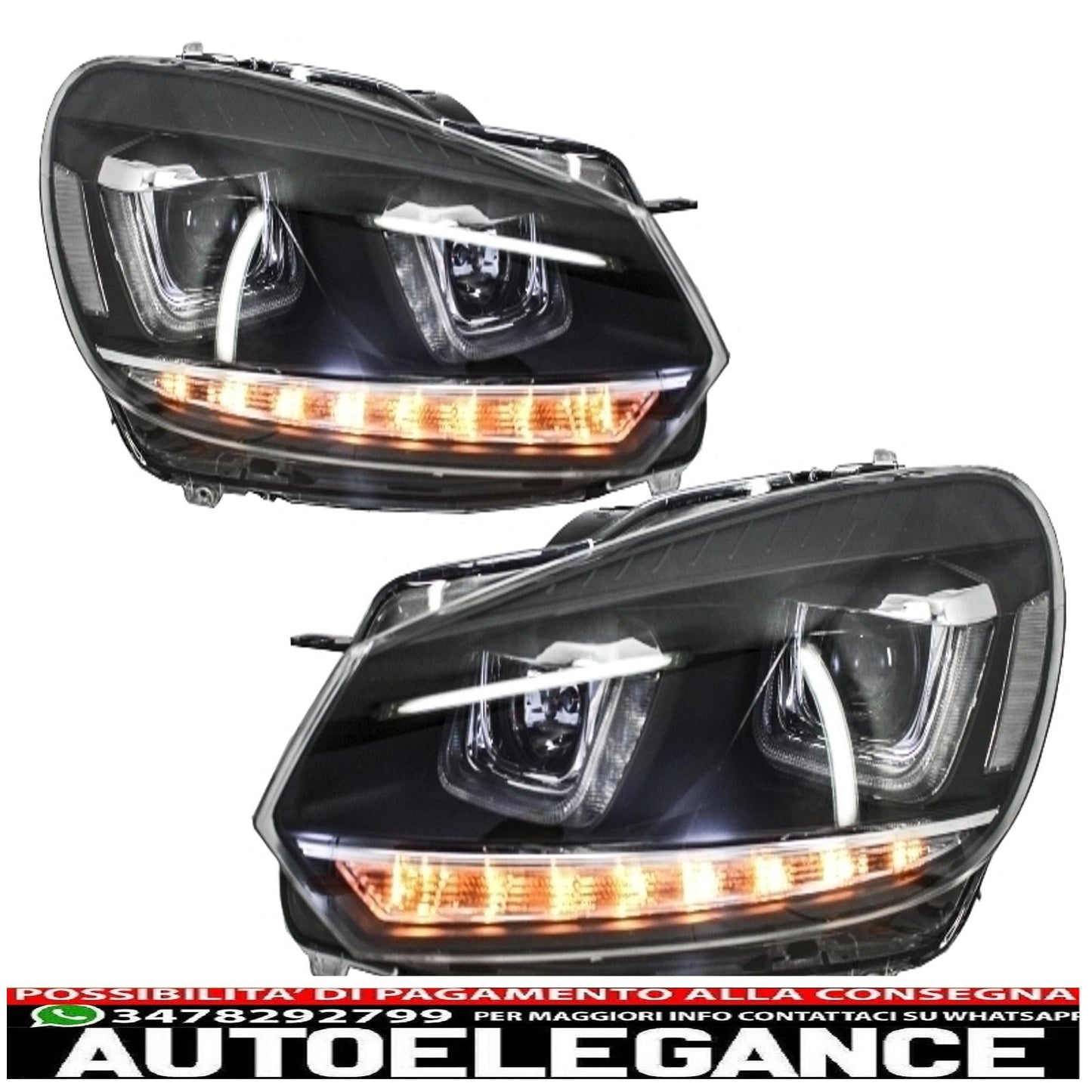 fari anteriori dx cromati con fanali posteriori full led adatti per vw golf 6 vi (2008-2013) luci di svolta a led scorrevoli r20 u-design