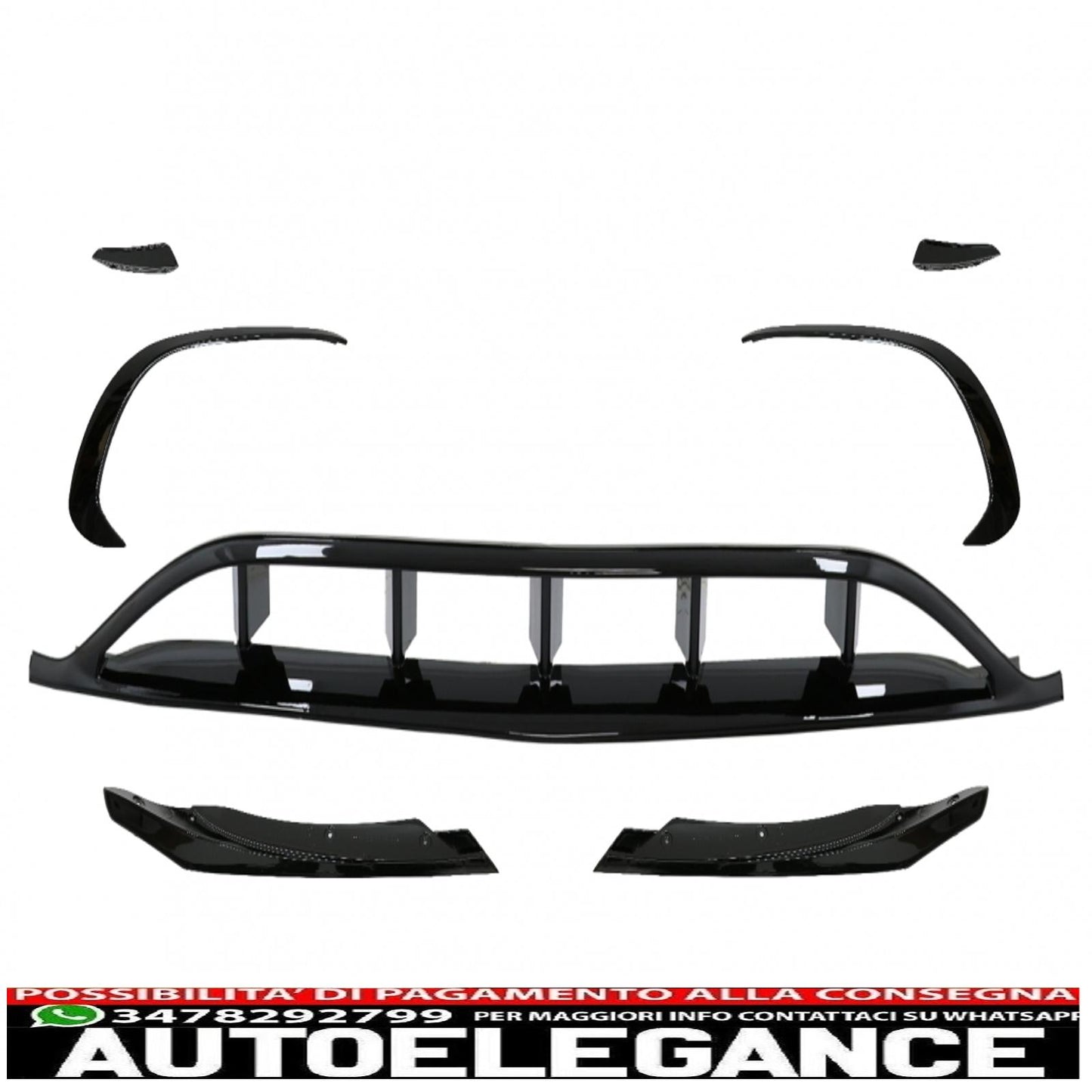 Aerodynamic Front Bumper Splitter Fins Suitable For Mercedes A Class W176 Facelift AMG Line (2015-2018) Piano Black
