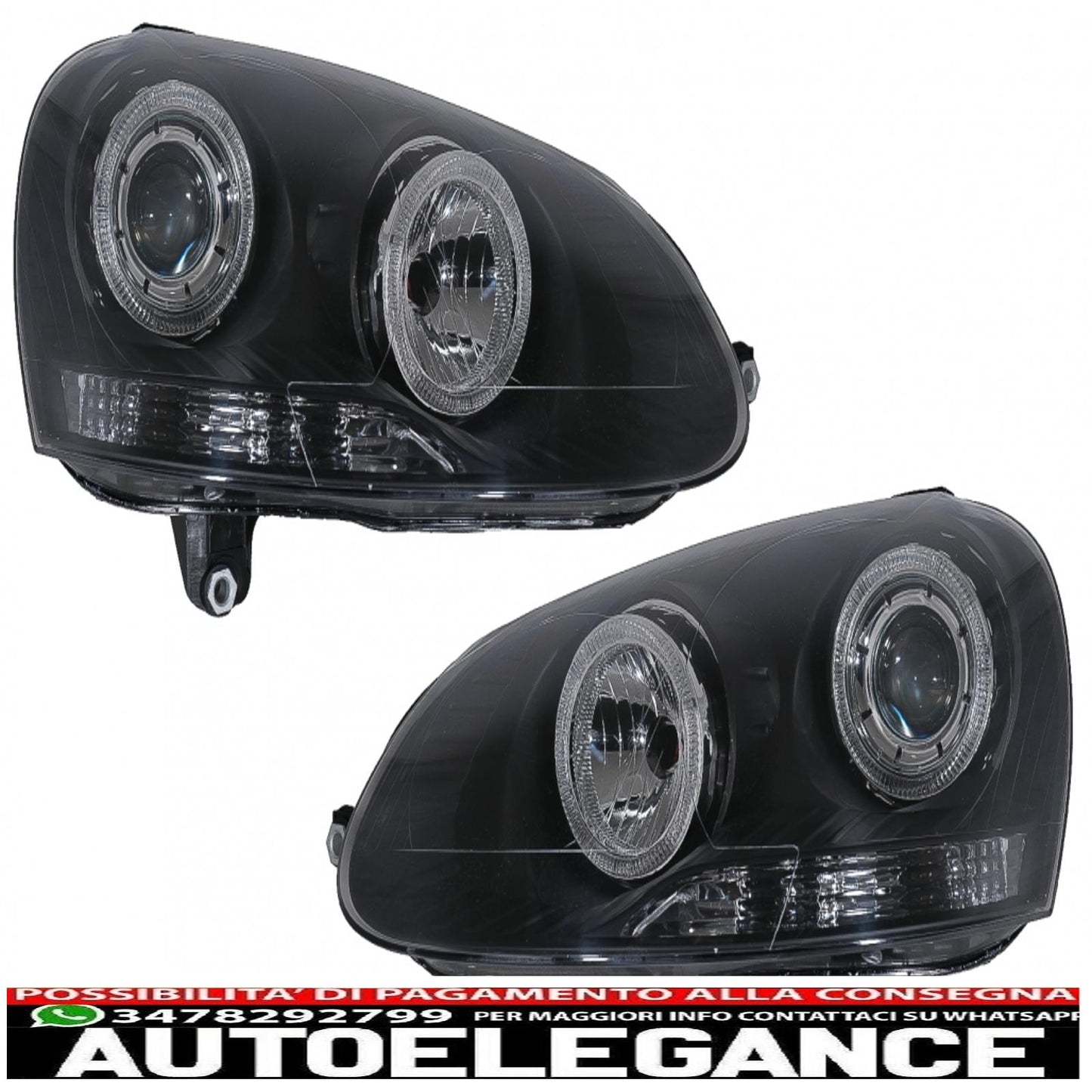angel eye headlights dual halo rims suitable for vw golf 5 v (2003-2007) left or right hand drive black 