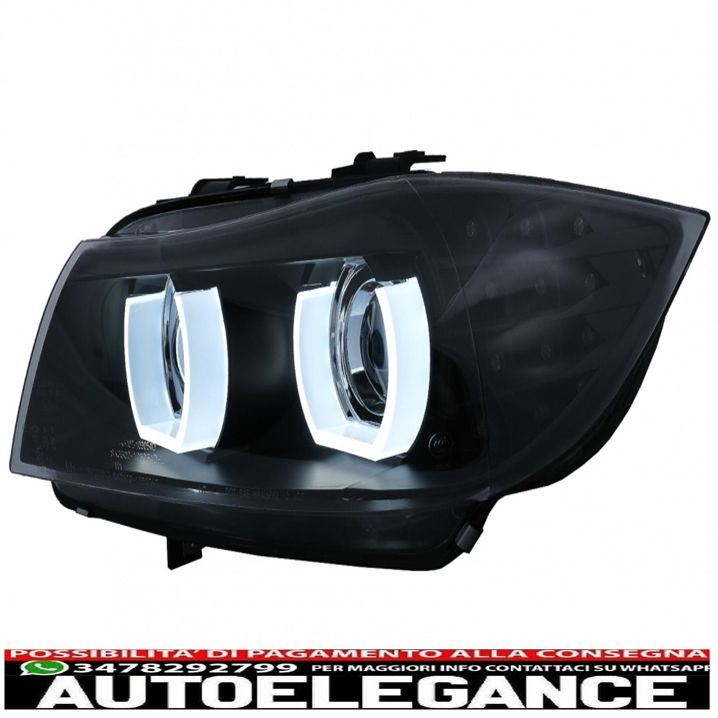 3D angel eye led drl xenon headlights suitable for bmw 3 series e90 e91 lci (2008-2011) black 