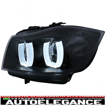 3D Xenon headlights angel eye led drl suitable for bmw 3 series e90 e91 lci with afs (2008-2011) black 