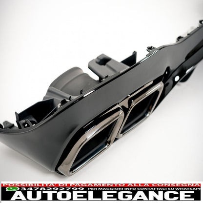 Rear diffuser with black tailpipes suitable for mercedes e class w213 sport line (2016-2019) e63 design night package 