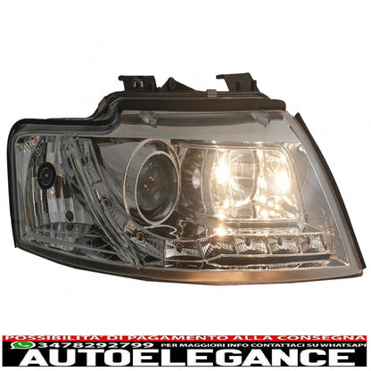drl led headlights suitable for audi a4 b6 cabrio (2000-2006) chrome