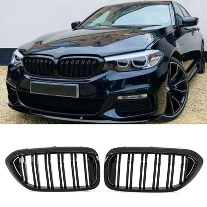 GRIGLIA ADATTA PER BMW SERIE 5 G30 G31 2017-2020 DOPPIA FASCIA LOOK NERO LUCIDO