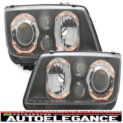 led angel eye headlights suitable for vw bora (09.1998-07.2005) 2 black halo rims 