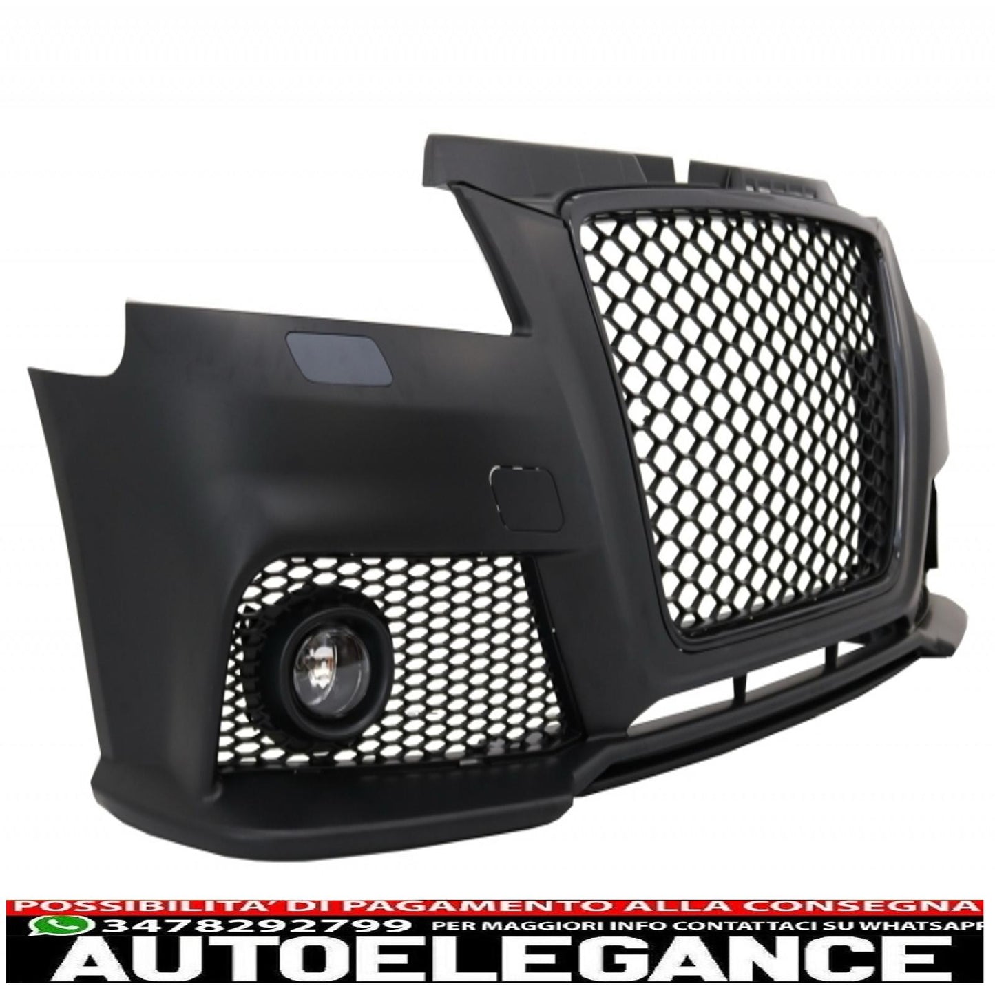 paraurti anteriore con fendinebbia adatto per audi a3 8p 8pa facelift rs3 design (2009-2012) e fari drl ottica neri