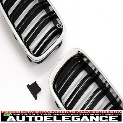Center double kidney grille suitable for bmw 5 series f10 f11 (2010-2017) piano chrome frame double black stripe
