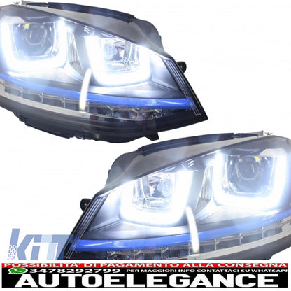 3d led headlight assembly drl turn signal with grille suitable for vw golf 7 vii (2012-2017) blue gte look 