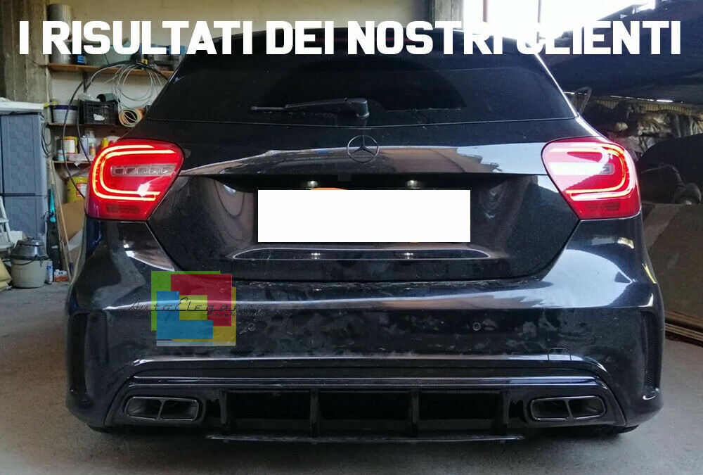 MERCEDES A-CLASS W176 UNDER BUMPER DIFFUSER + BLACK TIPPER AMG A45 .-