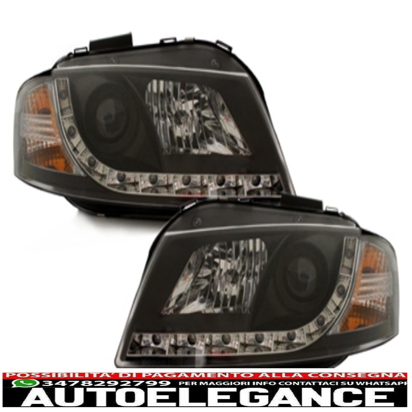 fari led drl luce diurna adatti per audi a3 8p (05.2003-03.2008) neri