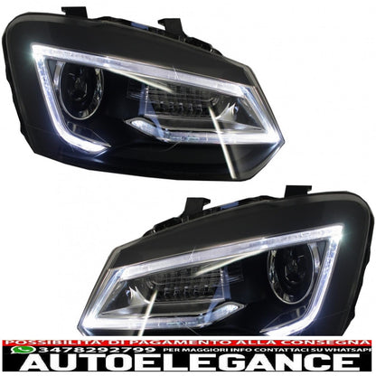 led xenon hid headlights suitable for vw polo 6r 6c 61 (2011-2017) Devil Eye Look light bar