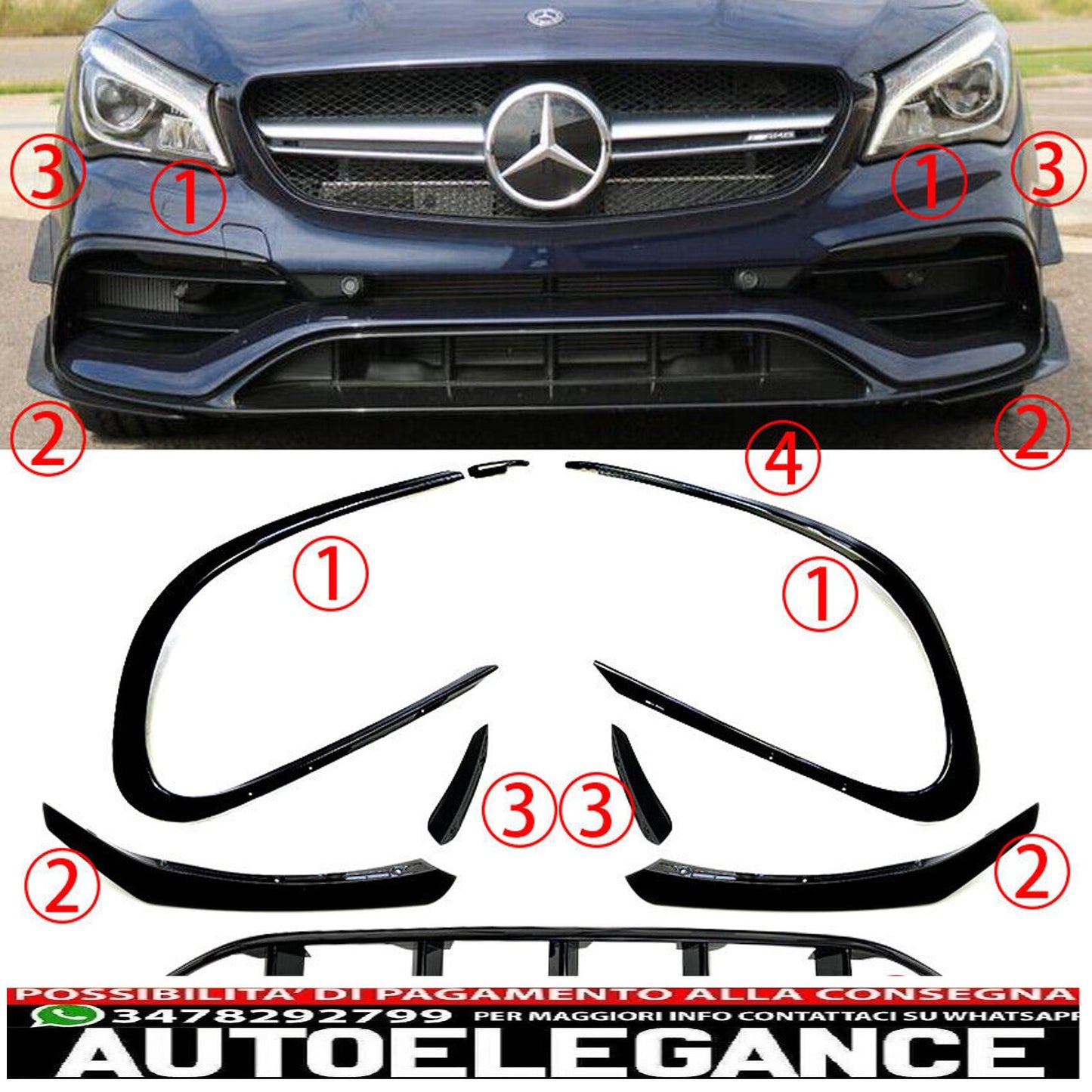 Lo spoiler anteriore si adatta al restyling della Mercedes C117 Classe Cla