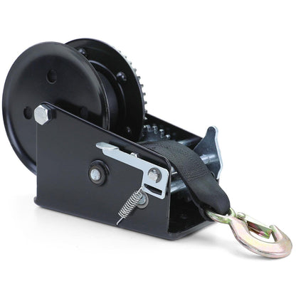 Professional Winch Hand Winch with Strap 1500kg 8m Black for Car Trailers